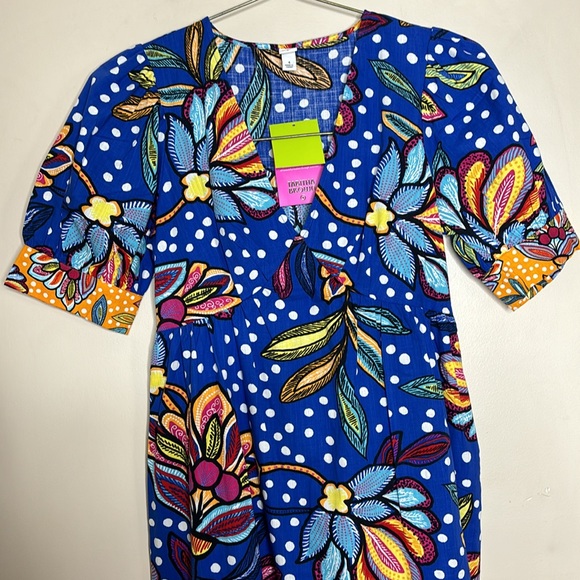 Tabitha Brown | Blue Floral Polka Dot Maxi Dress V-Neck Mixed Pattern Dress NWT - Picture 8 of 8